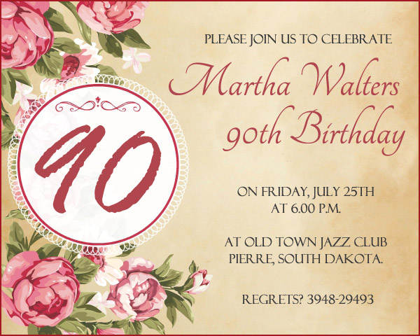 90th Birthday Invitation Wording Ideas